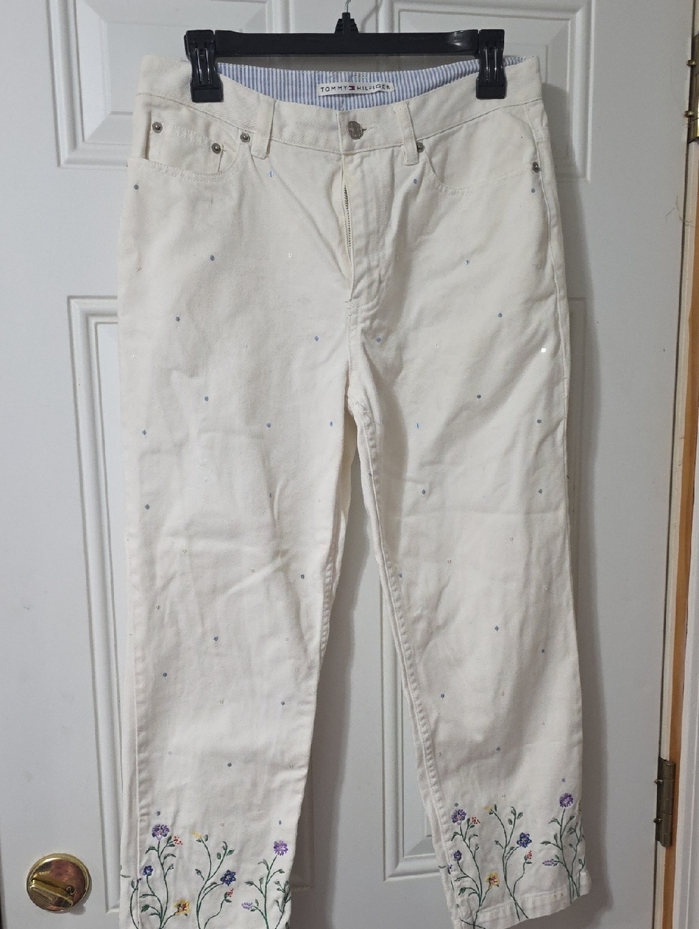 Tommy Hilfiger Embroidered Floral Cream Jeans